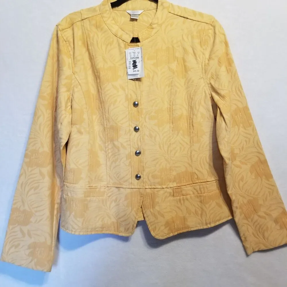 Christopher & Banks L Jacket Goldenrod Yellow Brocade Button Lightweight Preppy